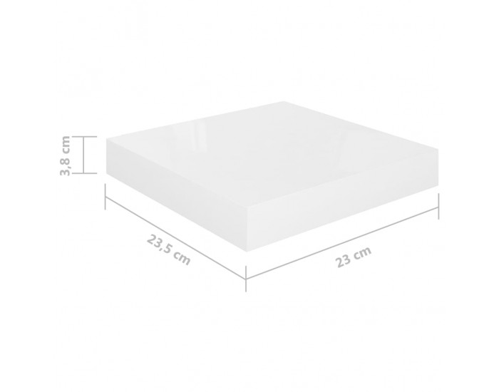 Sonata Окачен стенен рафт, бял гланц, 23x23,5x3,8 см, МДФ