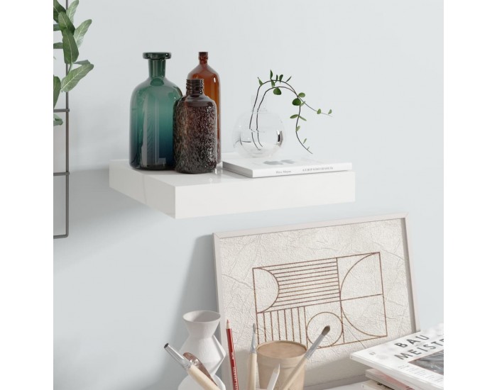 Sonata Окачен стенен рафт, бял гланц, 23x23,5x3,8 см, МДФ