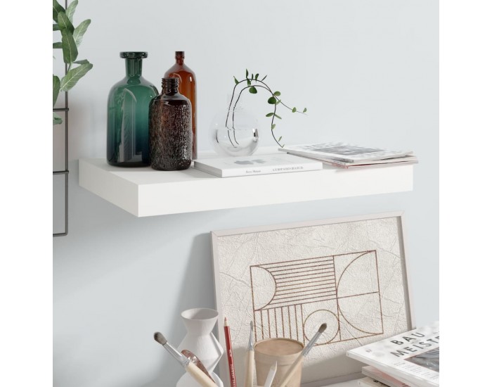 Sonata Окачен стенен рафт, бял гланц, 40x23x3,8 см, МДФ