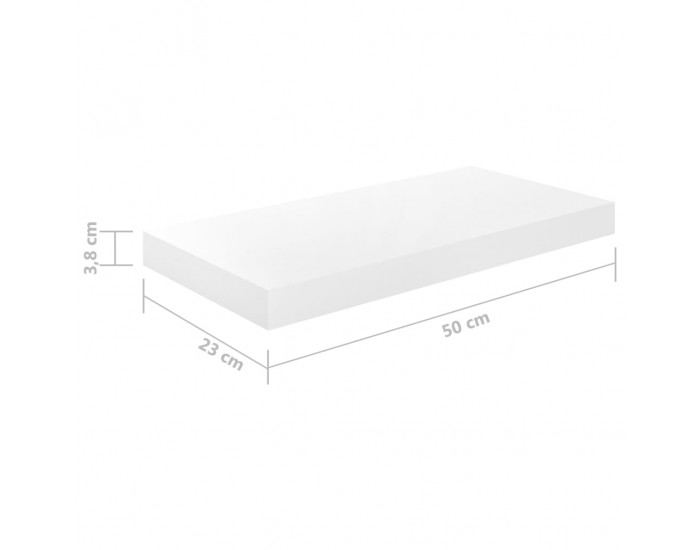 Sonata Окачен стенен рафт, бял гланц, 50x23x3,8 см, МДФ