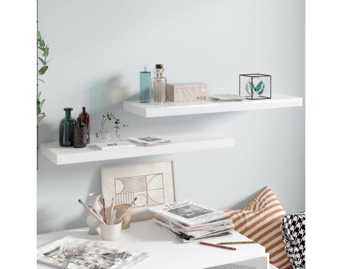 Sonata Окачени стенни рафтове, 2 бр, бял гланц, 80x23,5x3,8 см, МДФ