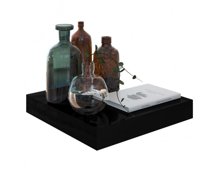 Sonata Окачен стенен рафт, черен гланц, 23x23,5x3,8 см, МДФ