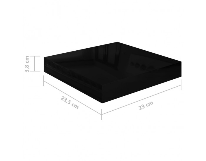 Sonata Окачен стенен рафт, черен гланц, 23x23,5x3,8 см, МДФ
