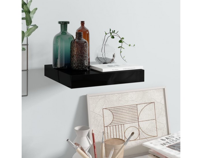 Sonata Окачен стенен рафт, черен гланц, 23x23,5x3,8 см, МДФ