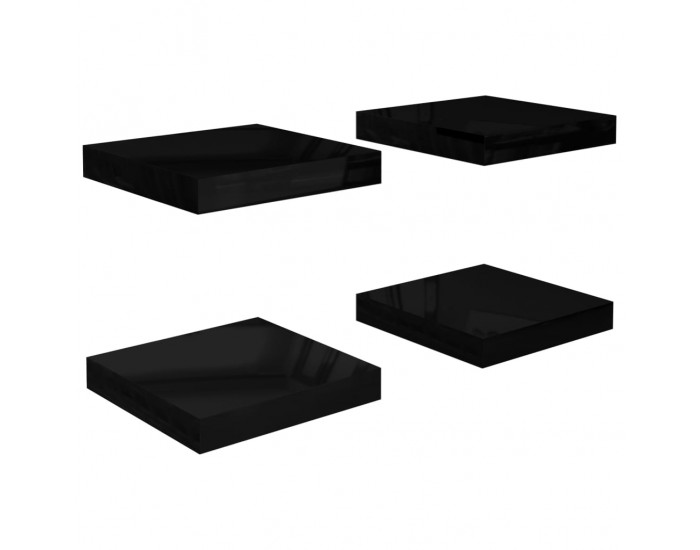Sonata Окачени стенни рафтове, 4 бр, черен гланц, 23x23,5x3,8 см, МДФ
