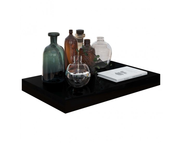 Sonata Окачен стенен рафт, черен гланц, 40x23x3,8 см, МДФ