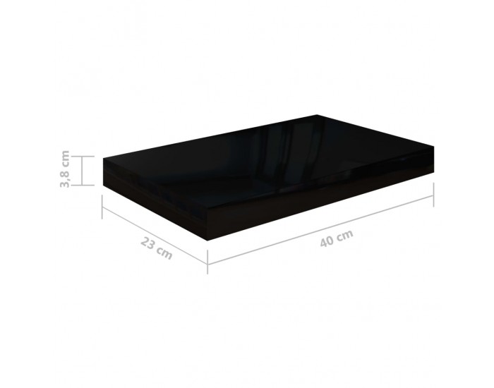 Sonata Окачен стенен рафт, черен гланц, 40x23x3,8 см, МДФ