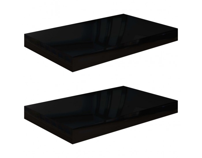 Sonata Окачени стенни рафтове, 2 бр, черен гланц, 40x23x3,8 см, МДФ
