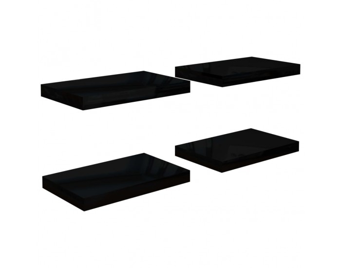 Sonata Окачени стенни рафтове, 4 бр, черен гланц, 40x23x3,8 см, МДФ