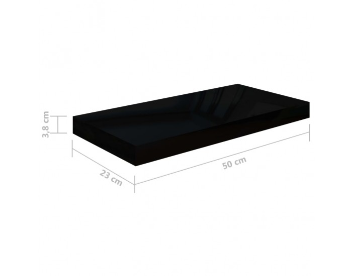 Sonata Окачен стенен рафт, черен гланц, 50x23x3,8 см, МДФ