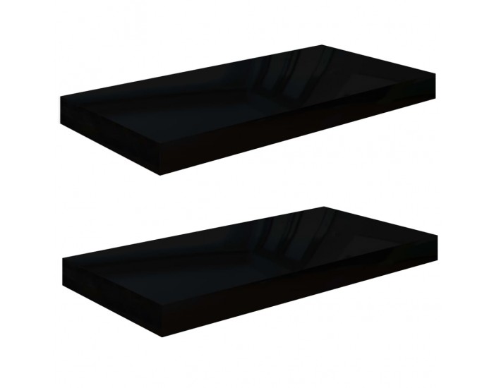 Sonata Окачени стенни рафтове, 2 бр, черен гланц, 50x23x3,8 см, МДФ