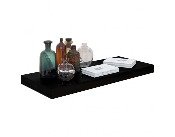 Sonata Окачен стенен рафт, черен гланц, 60x23,5x3,8 см, МДФ