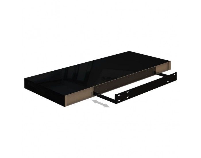 Sonata Окачен стенен рафт, черен гланц, 60x23,5x3,8 см, МДФ