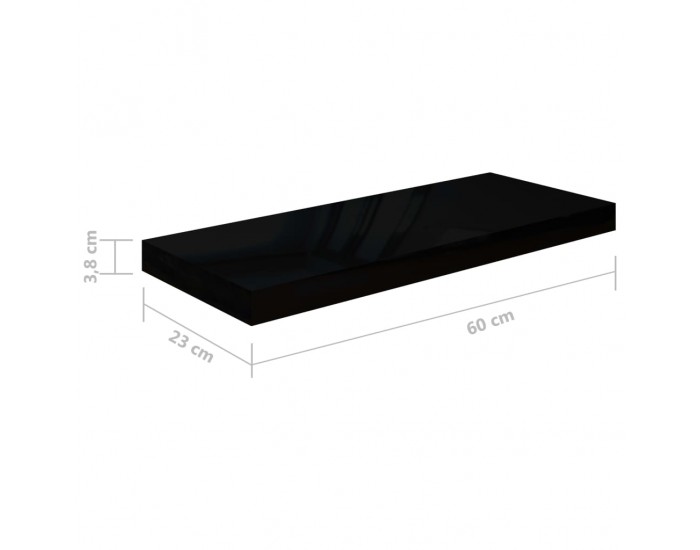 Sonata Окачени стенни рафтове, 2 бр, черен гланц, 60x23,5x3,8 см, МДФ
