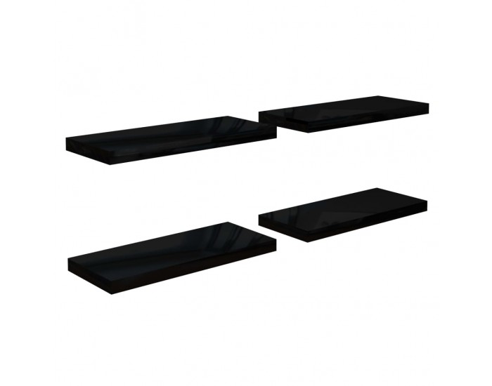 Sonata Окачени стенни рафтове, 4 бр, черен гланц, 60x23,5x3,8 см, МДФ