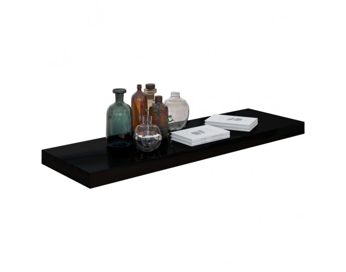 Sonata Окачен стенен рафт, черен гланц, 80x23,5x3,8 см, МДФ