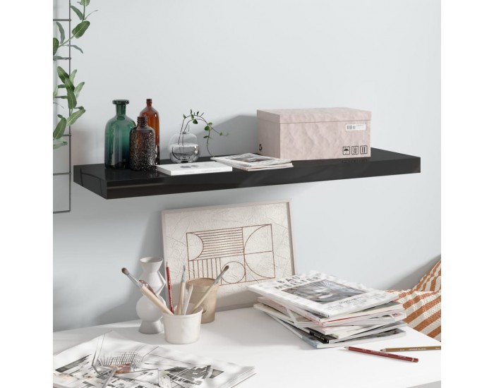 Sonata Окачен стенен рафт, черен гланц, 80x23,5x3,8 см, МДФ