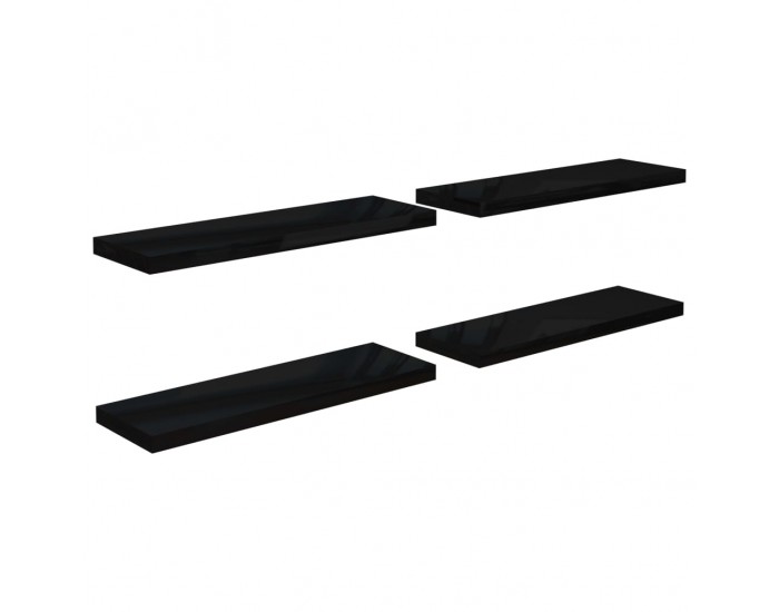 Sonata Окачени стенни рафтове, 4 бр, черен гланц, 80x23,5x3,8 см, МДФ
