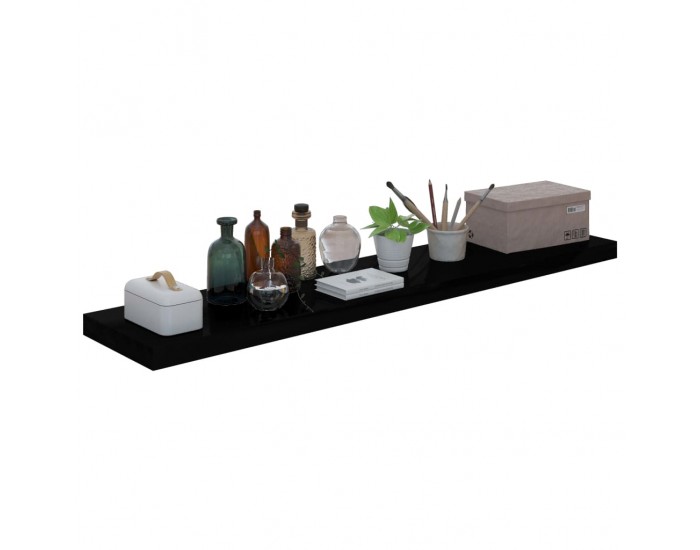 Sonata Окачени стенни рафтове, 2 бр, черен гланц, 120x23,5x3,8 см, МДФ