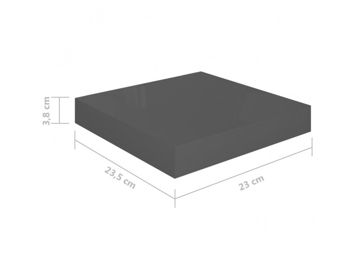 Sonata Окачен стенен рафт, сив гланц, 23x23,5x3,8 см, МДФ