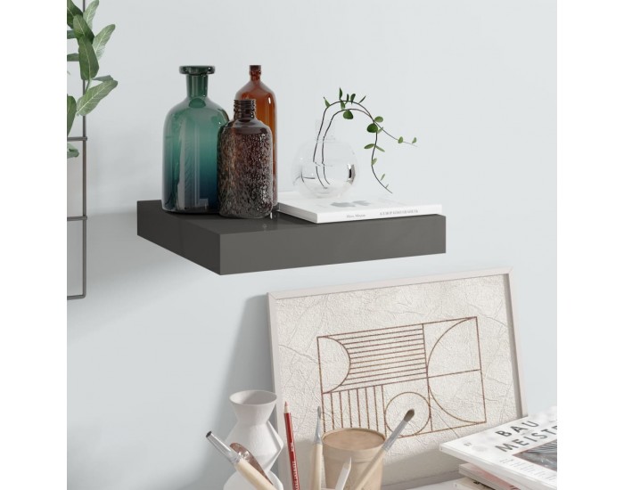 Sonata Окачен стенен рафт, сив гланц, 23x23,5x3,8 см, МДФ