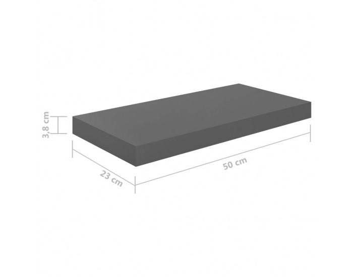 Sonata Окачен стенен рафт, сив гланц, 50x23x3,8 см, МДФ