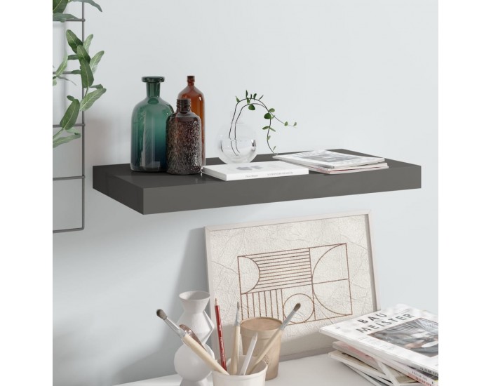 Sonata Окачен стенен рафт, сив гланц, 50x23x3,8 см, МДФ