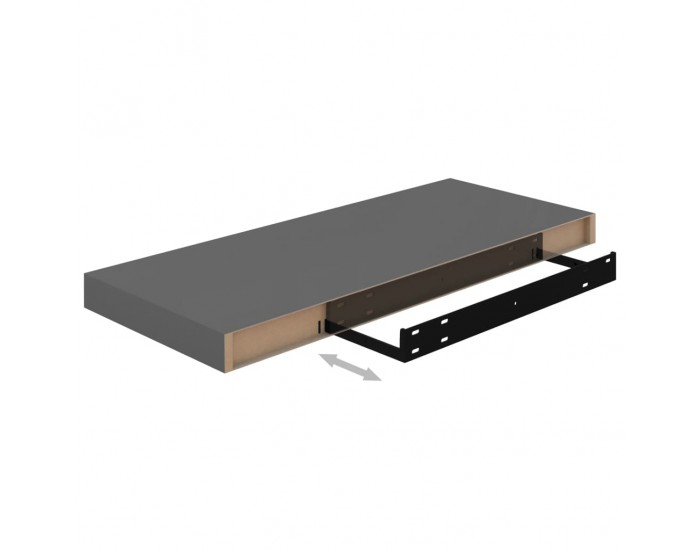 Sonata Окачен стенен рафт, сив гланц, 60x23,5x3,8 см, МДФ