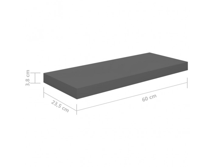 Sonata Окачен стенен рафт, сив гланц, 60x23,5x3,8 см, МДФ