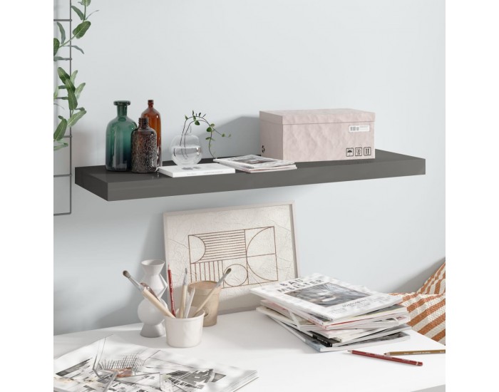 Sonata Окачен стенен рафт, сив гланц, 80x23,5x3,8 см, МДФ