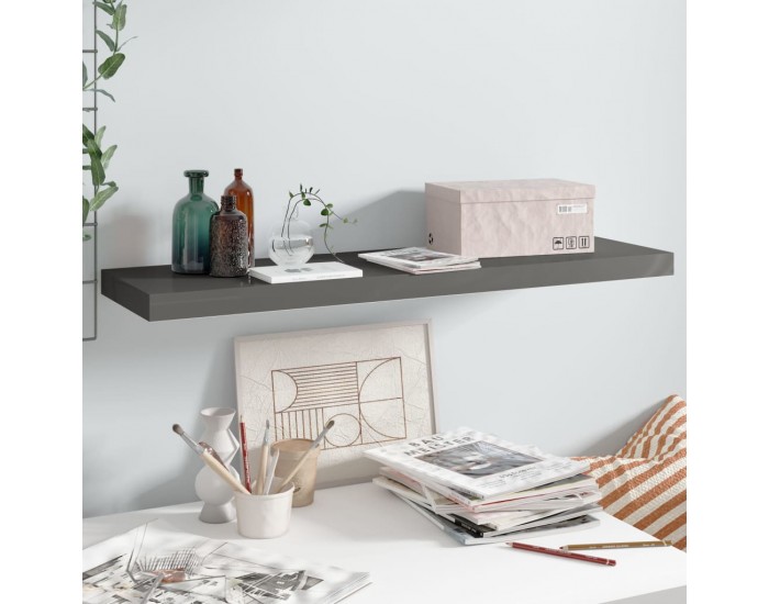 Sonata Окачен стенен рафт, сив гланц, 90x23,5x3,8 см, МДФ