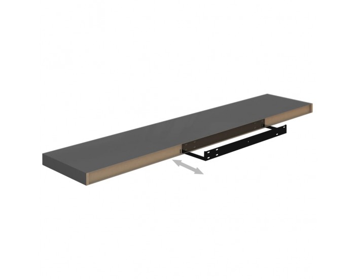 Sonata Окачен стенен рафт, сив гланц, 120x23,5x3,8 см, МДФ