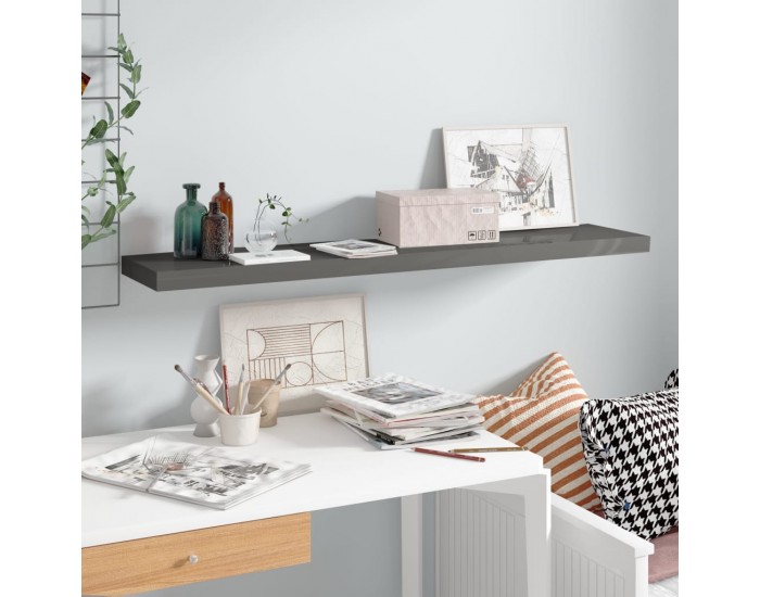 Sonata Окачен стенен рафт, сив гланц, 120x23,5x3,8 см, МДФ