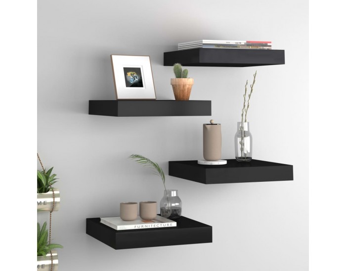 Sonata Окачени стенни рафтове, 4 бр, черни, 23x23,5x3,8 см, МДФ