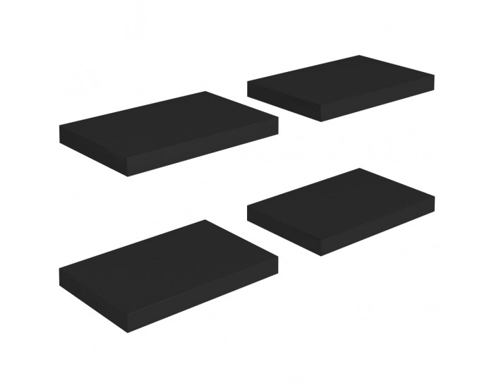 Sonata Окачени стенни рафтове, 4 бр, черни, 40x23x3,8 см, МДФ