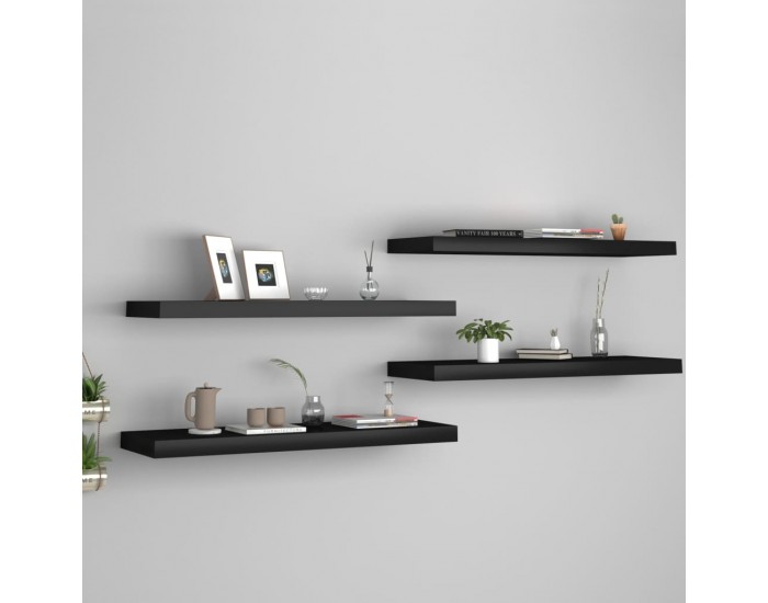 Sonata Окачени стенни рафтове, 4 бр, черни, 80x23,5x3,8 см, МДФ