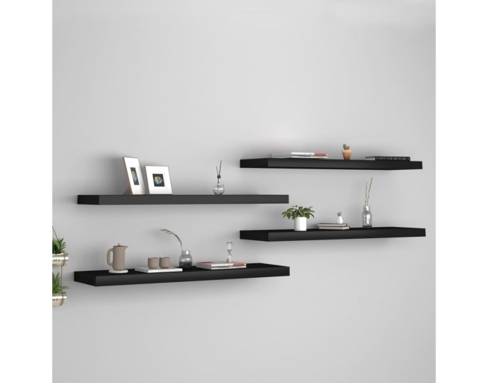 Sonata Окачени стенни рафтове, 4 бр, черни, 90x23,5x3,8 см, МДФ