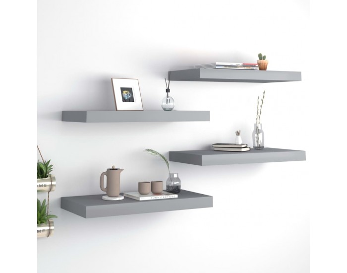 Sonata Окачени стенни рафтове, 4 бр, сиви, 50x23x3,8 см, МДФ