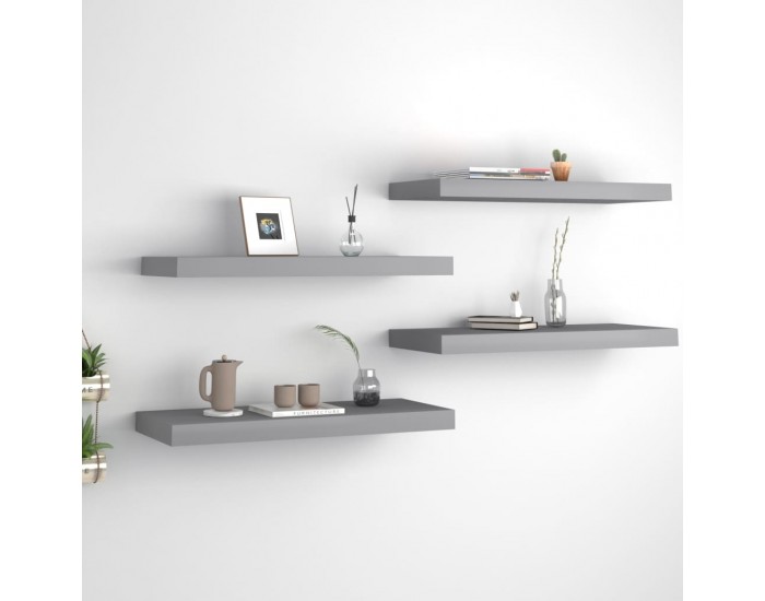 Sonata Окачени стенни рафтове, 4 бр, сиви, 60x23,5x3,8 см, МДФ