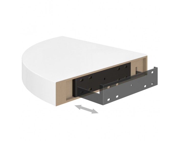 Sonata Окачен ъглов рафт, бял гланц, 25x25x3,8 см, МДФ