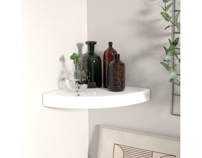 Sonata Окачен ъглов рафт, бял гланц, 25x25x3,8 см, МДФ