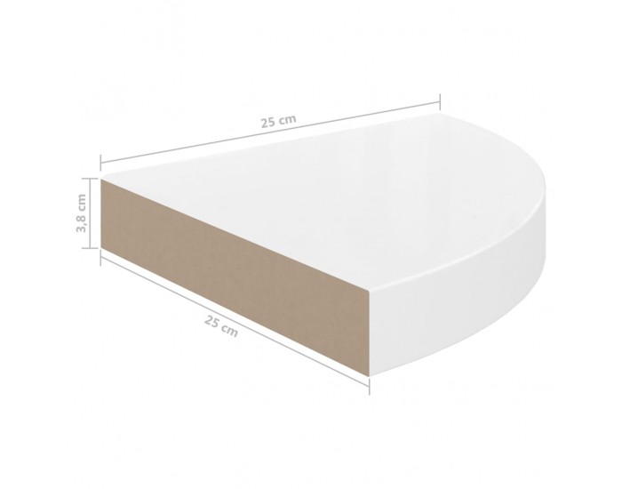 Sonata Окачени ъглови рафтове, 2 бр, бял гланц, 25x25x3,8 см, МДФ