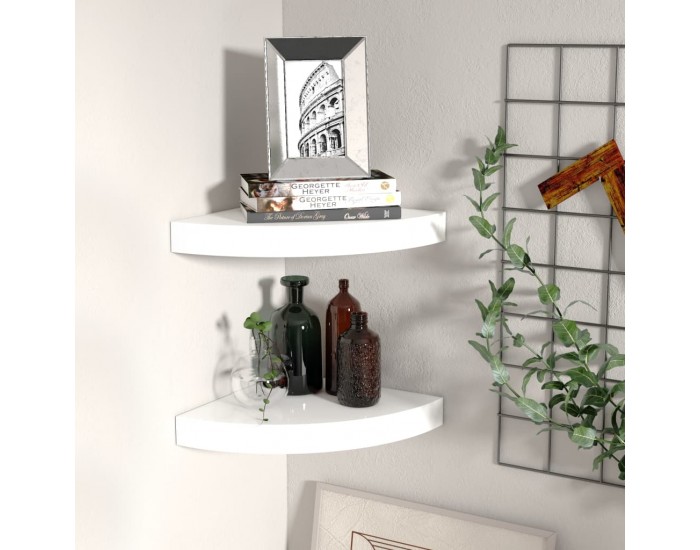 Sonata Окачени ъглови рафтове, 2 бр, бял гланц, 25x25x3,8 см, МДФ