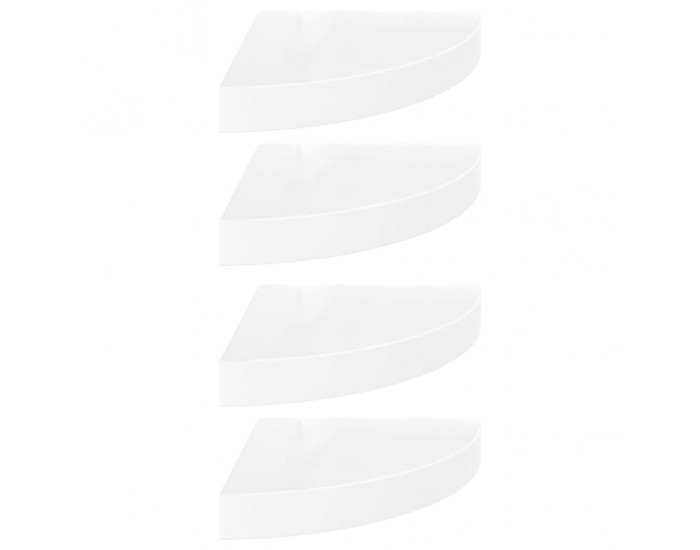 Sonata Окачени ъглови рафтове, 4 бр, бял гланц, 25x25x3,8 см, МДФ