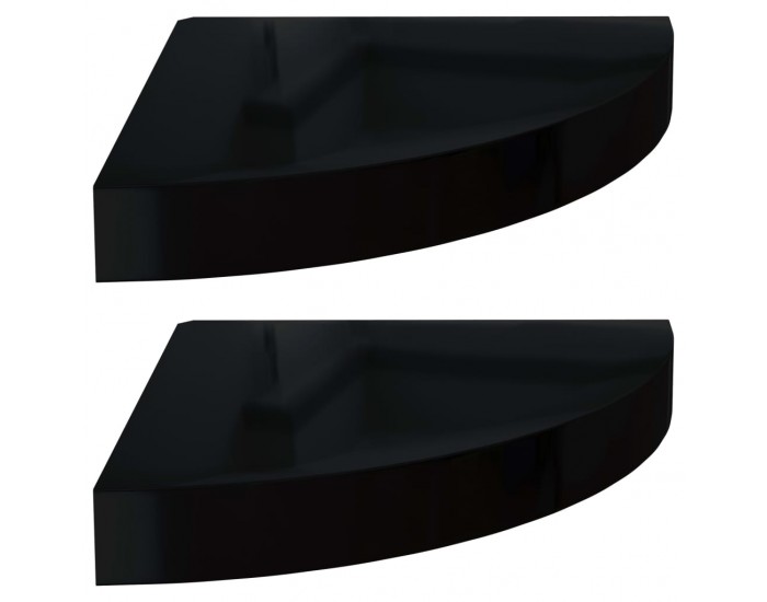 Sonata Окачени ъглови рафтове, 2 бр, черен гланц, 25x25x3,8 см, МДФ