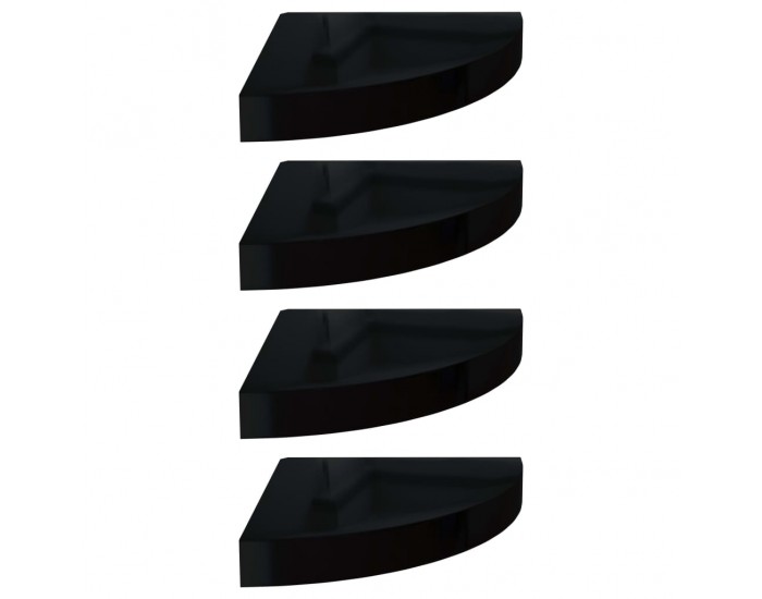 Sonata Окачени ъглови рафтове, 4 бр, черен гланц, 25x25x3,8 см, МДФ