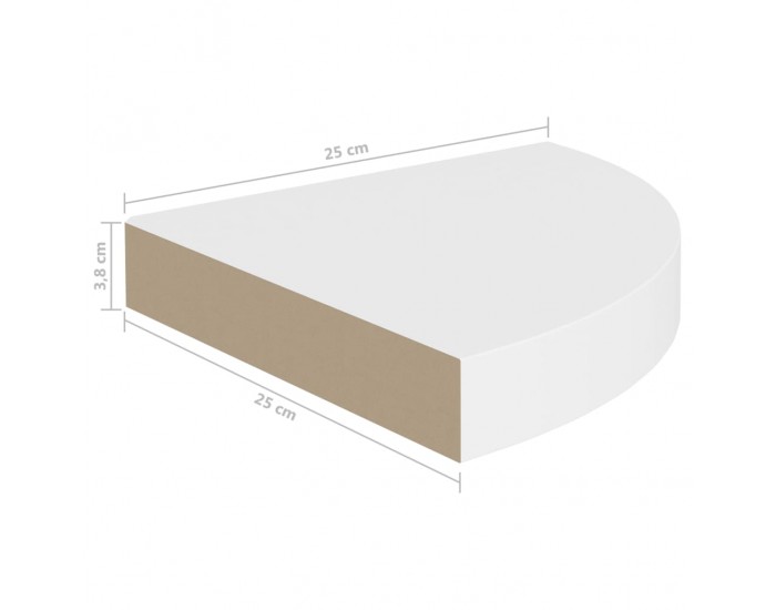 Sonata Окачени ъглови рафтове, 4 бр, бели, 25x25x3,8 см, МДФ