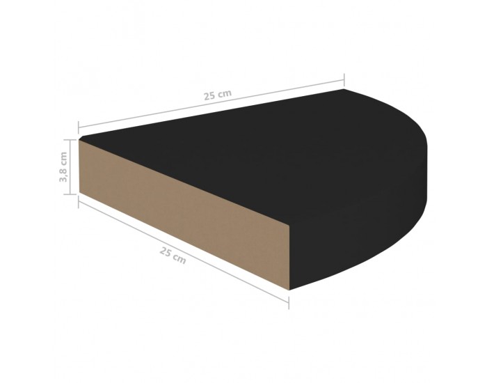Sonata Окачени ъглови рафтове, 4 бр, черни, 25x25x3,8 см, МДФ