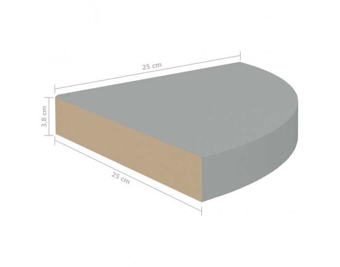 Sonata Окачени ъглови рафтове, 4 бр, сиви, 25x25x3,8 см, МДФ