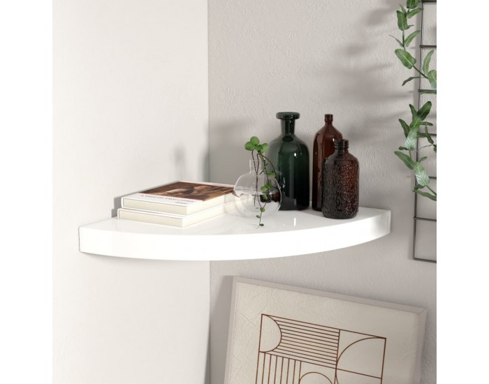 Sonata Окачен ъглов рафт, бял гланц, 35x35x3,8 см, МДФ